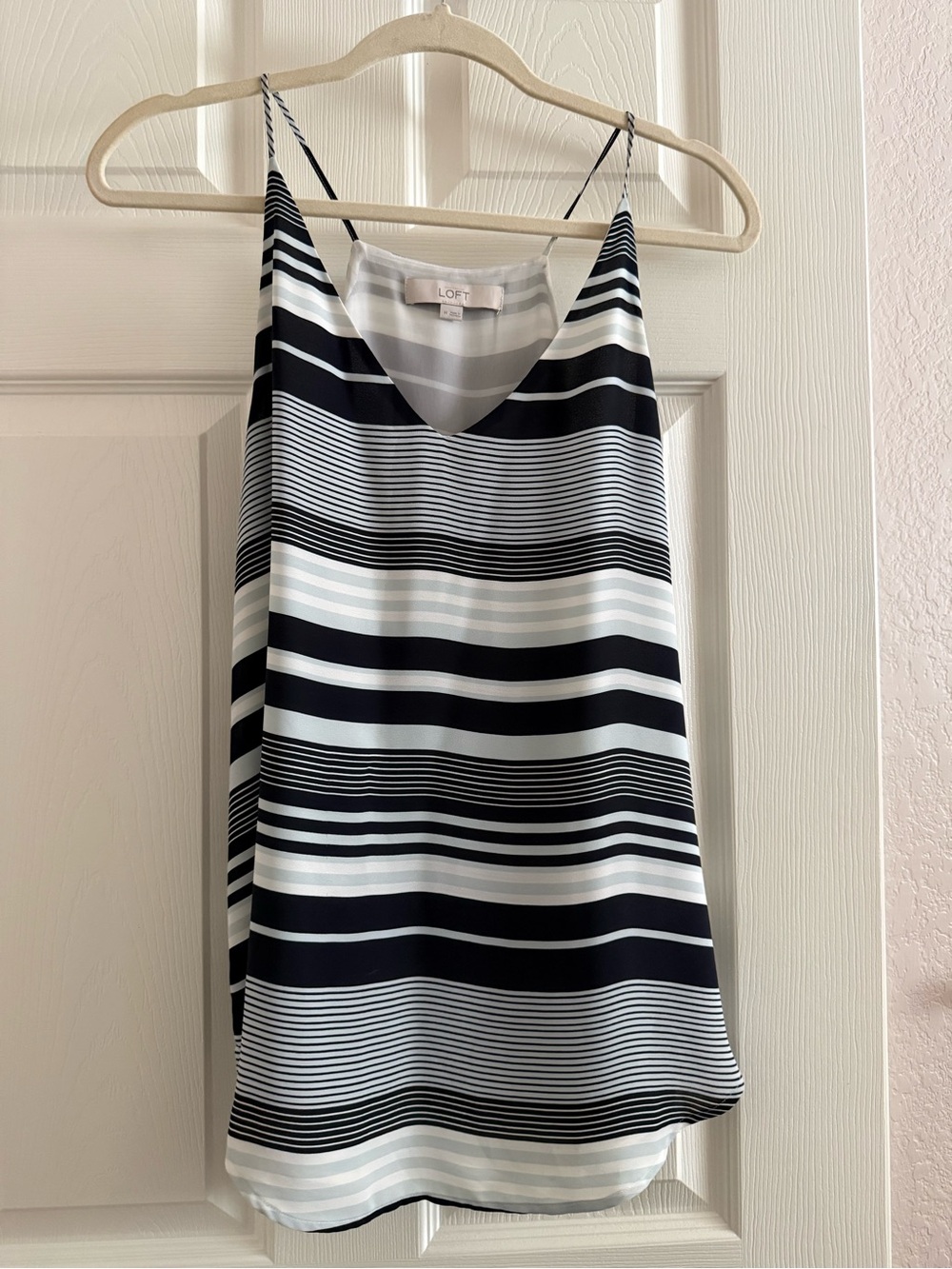 LOFT navy and White Striped Satin Camisole